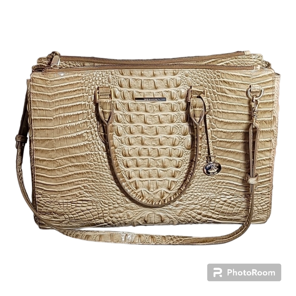 Brahmin Satchel Melbourne w straps Shortbread color Crocodile Leather Neutral